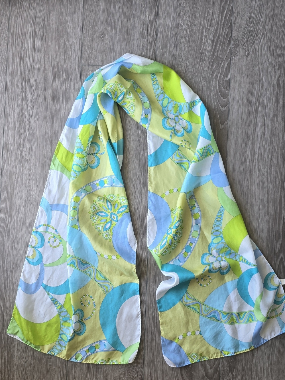 100% Silk Scarf Collection Eighteen Vintage Blue Green Psychedelic Mod Print MCM